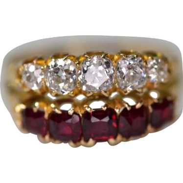 Victorian 14k Gold Garnet and Diamond Double band