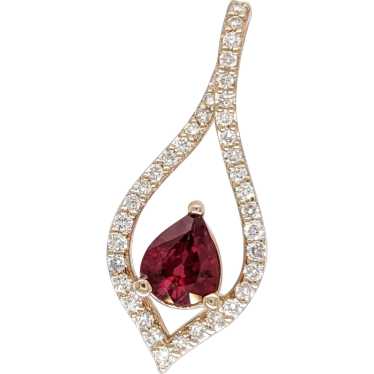 Ruby Pendant w Natural Diamonds in Solid 14K Yell… - image 1