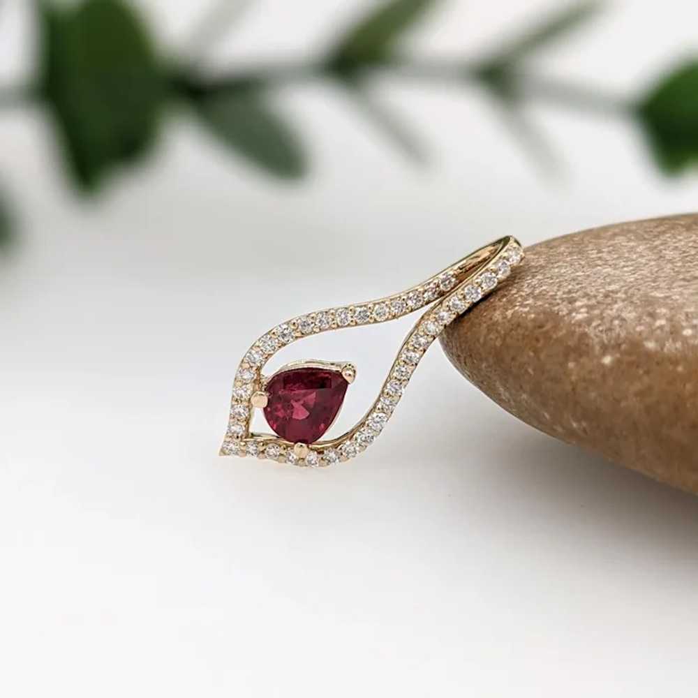 Ruby Pendant w Natural Diamonds in Solid 14K Yell… - image 2