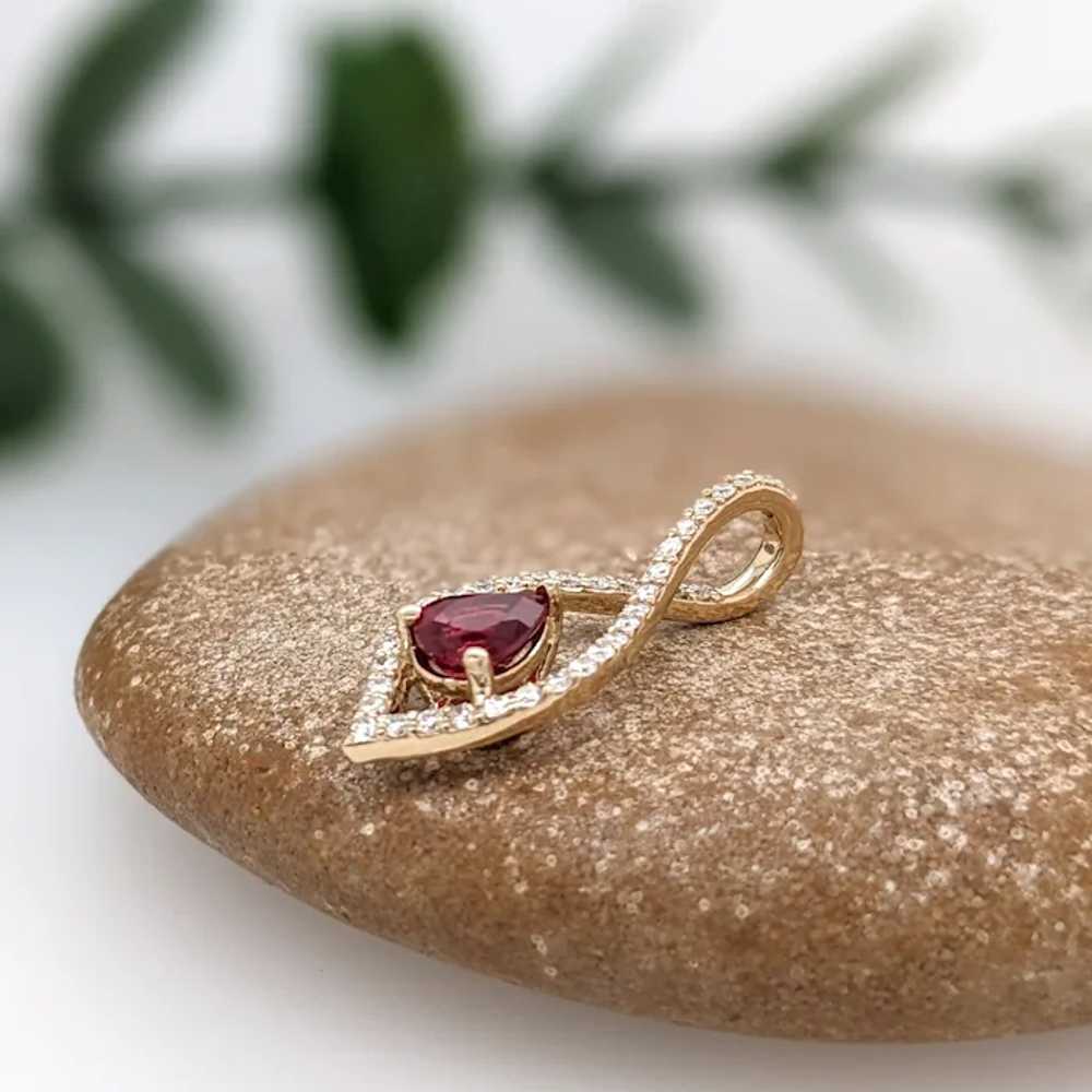 Ruby Pendant w Natural Diamonds in Solid 14K Yell… - image 5