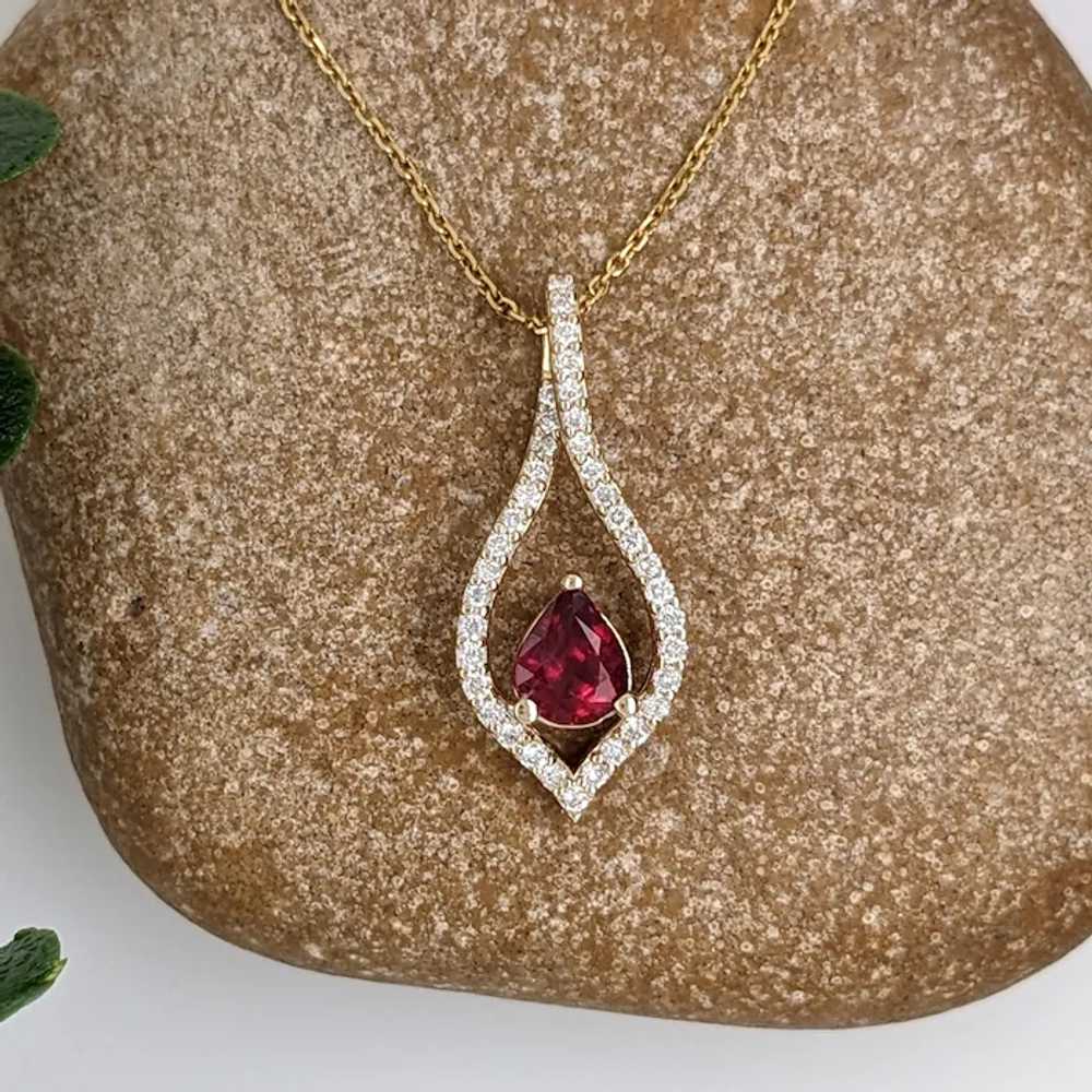 Ruby Pendant w Natural Diamonds in Solid 14K Yell… - image 7