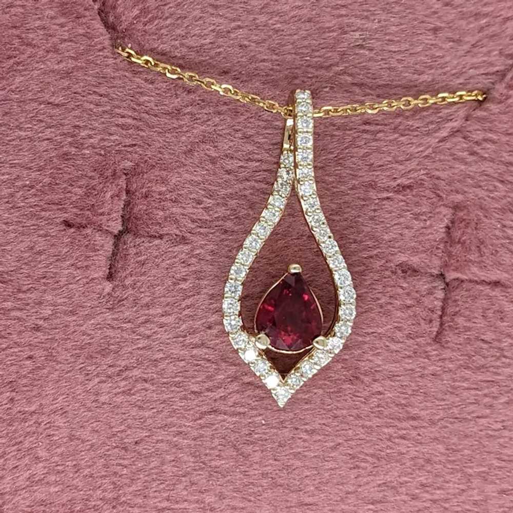 Ruby Pendant w Natural Diamonds in Solid 14K Yell… - image 8