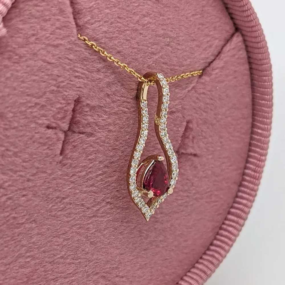 Ruby Pendant w Natural Diamonds in Solid 14K Yell… - image 9