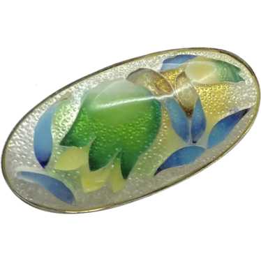Reversed Carved and Painted Enamel Tulips Brooch - image 1