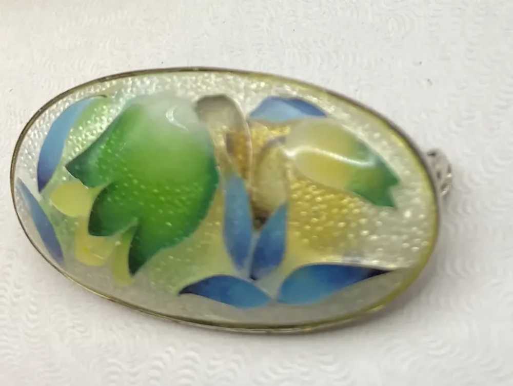 Reversed Carved and Painted Enamel Tulips Brooch - image 2