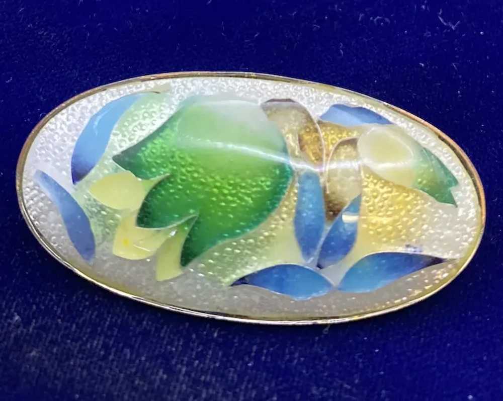 Reversed Carved and Painted Enamel Tulips Brooch - image 4