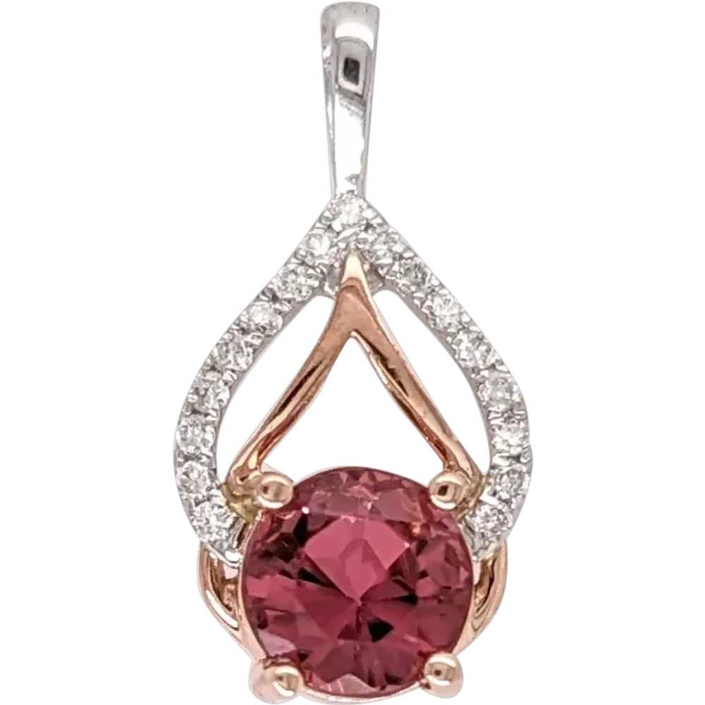 Pink Tourmaline Pendant w Natural Diamonds in Sol… - image 1