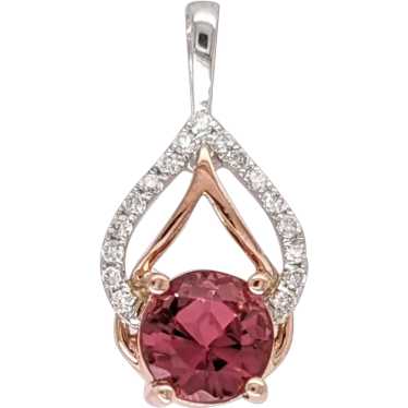 Pink Tourmaline Pendant w Natural Diamonds in Sol… - image 1