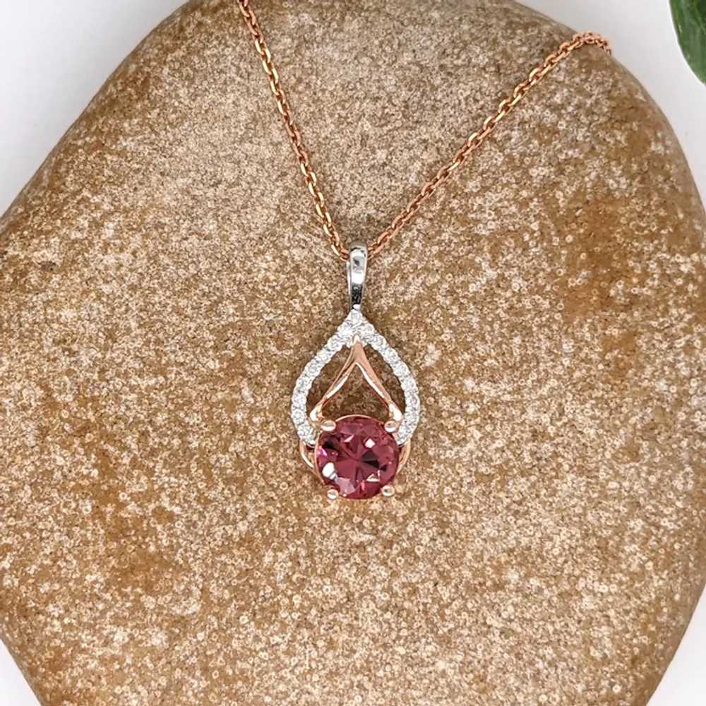 Pink Tourmaline Pendant w Natural Diamonds in Sol… - image 2