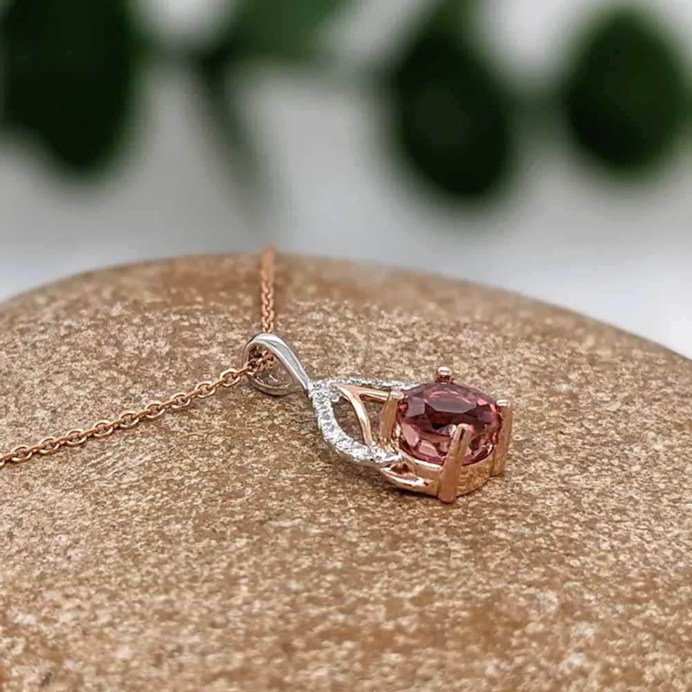 Pink Tourmaline Pendant w Natural Diamonds in Sol… - image 3