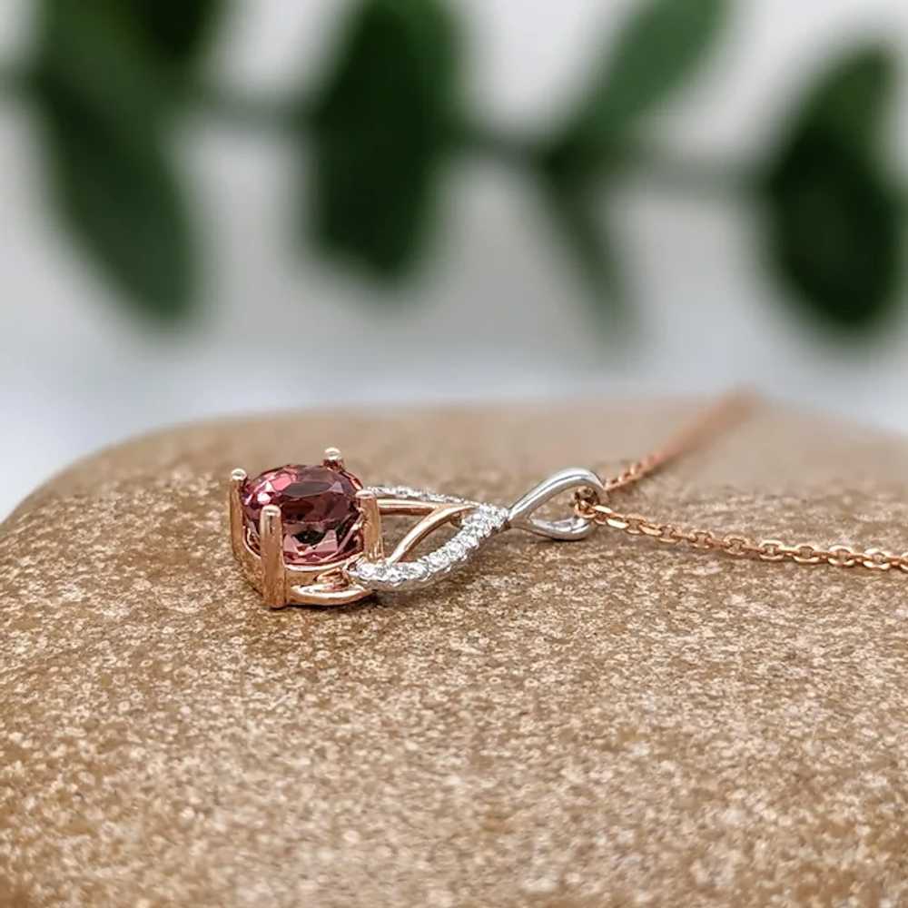 Pink Tourmaline Pendant w Natural Diamonds in Sol… - image 4