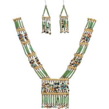 Necklace Earrings Demi Egyptian Faience Mummy Bea… - image 1