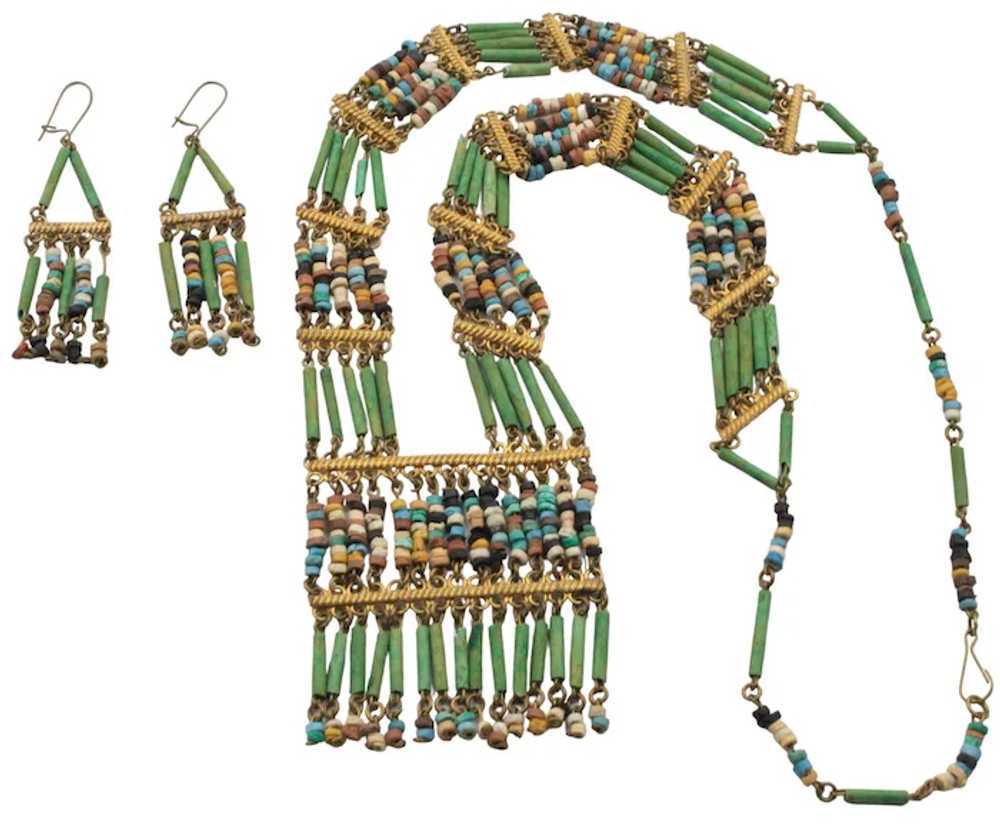 Necklace Earrings Demi Egyptian Faience Mummy Bea… - image 6