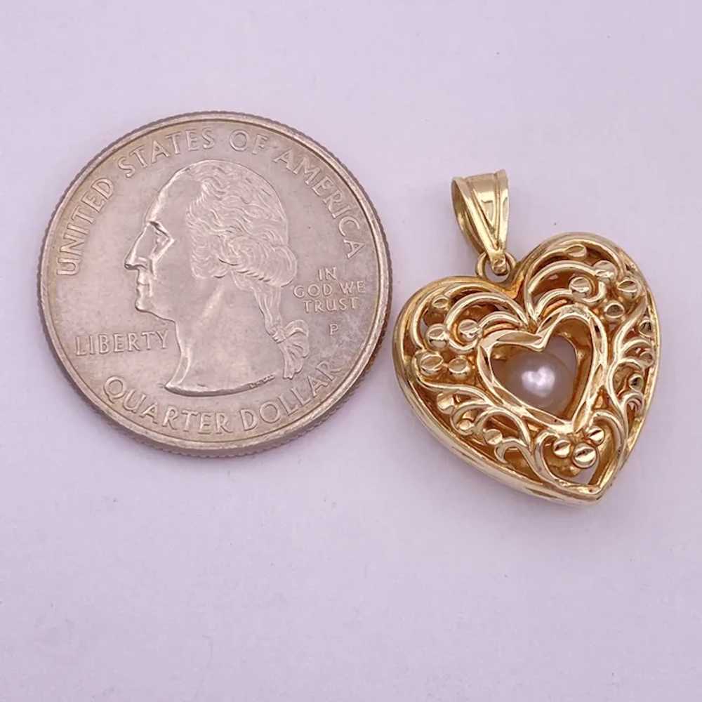 Floating Cultured Pearl HEART Caged Pendant Charm… - image 2