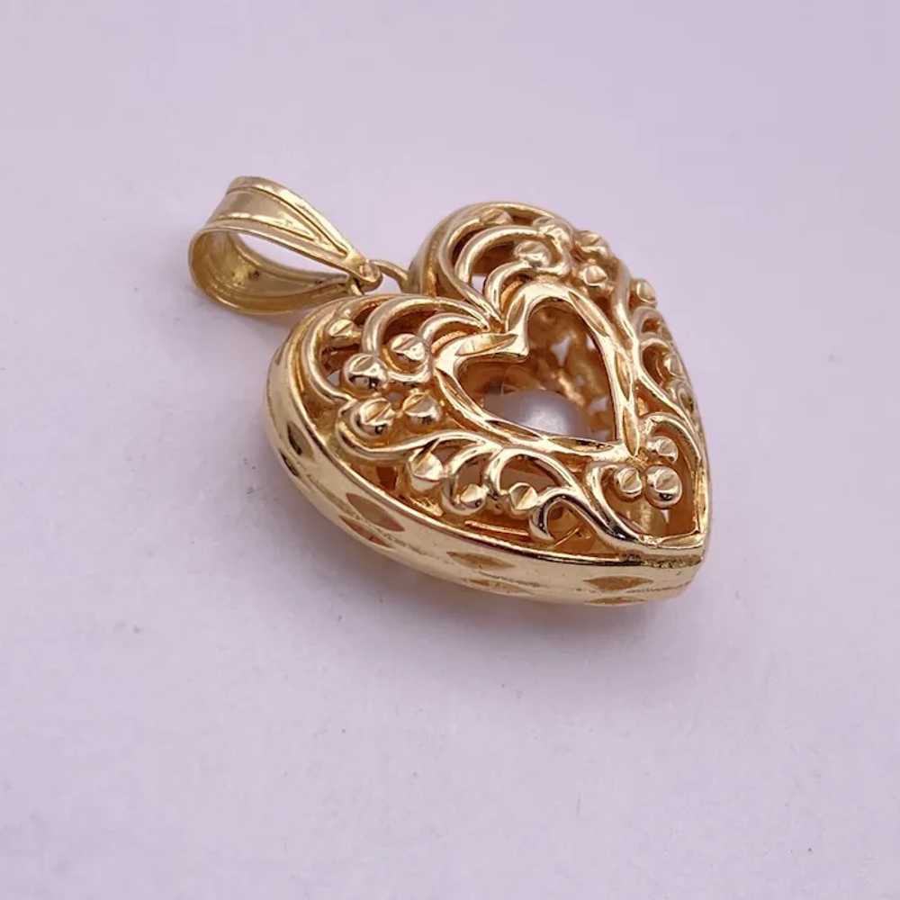 Floating Cultured Pearl HEART Caged Pendant Charm… - image 3