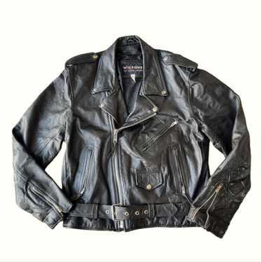 Vintage 90s Wilsons Zip-Up Black Leather Moto Jac… - image 1