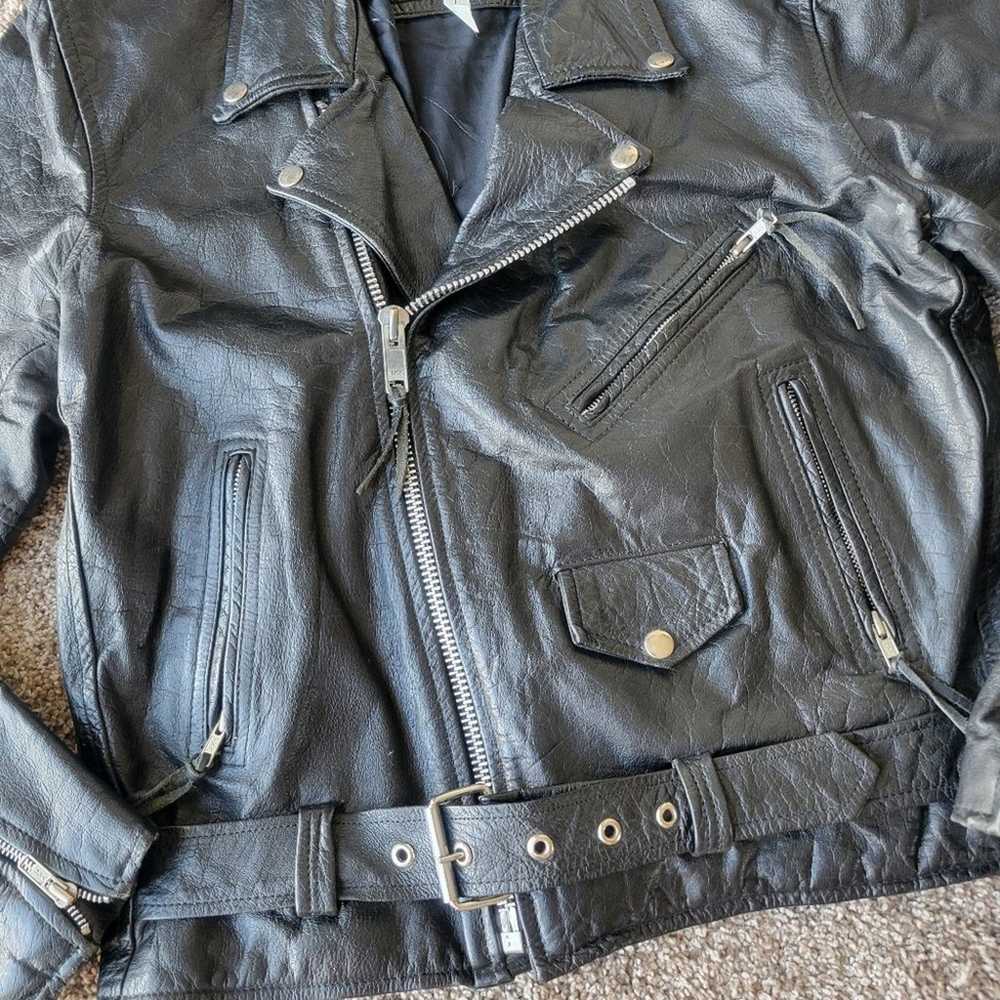 Vintage 90s Wilsons Zip-Up Black Leather Moto Jac… - image 2