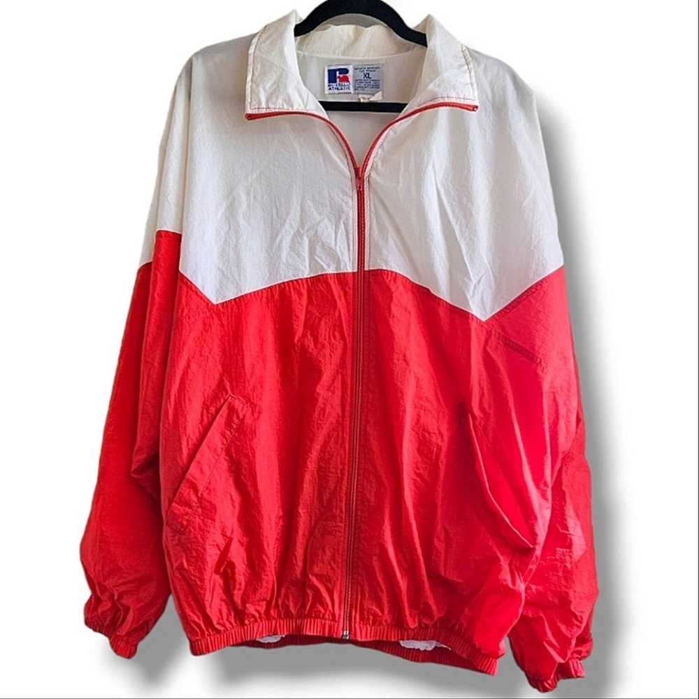 Vintage 90s Russell Athletic Wind Breaker Red Whi… - image 1