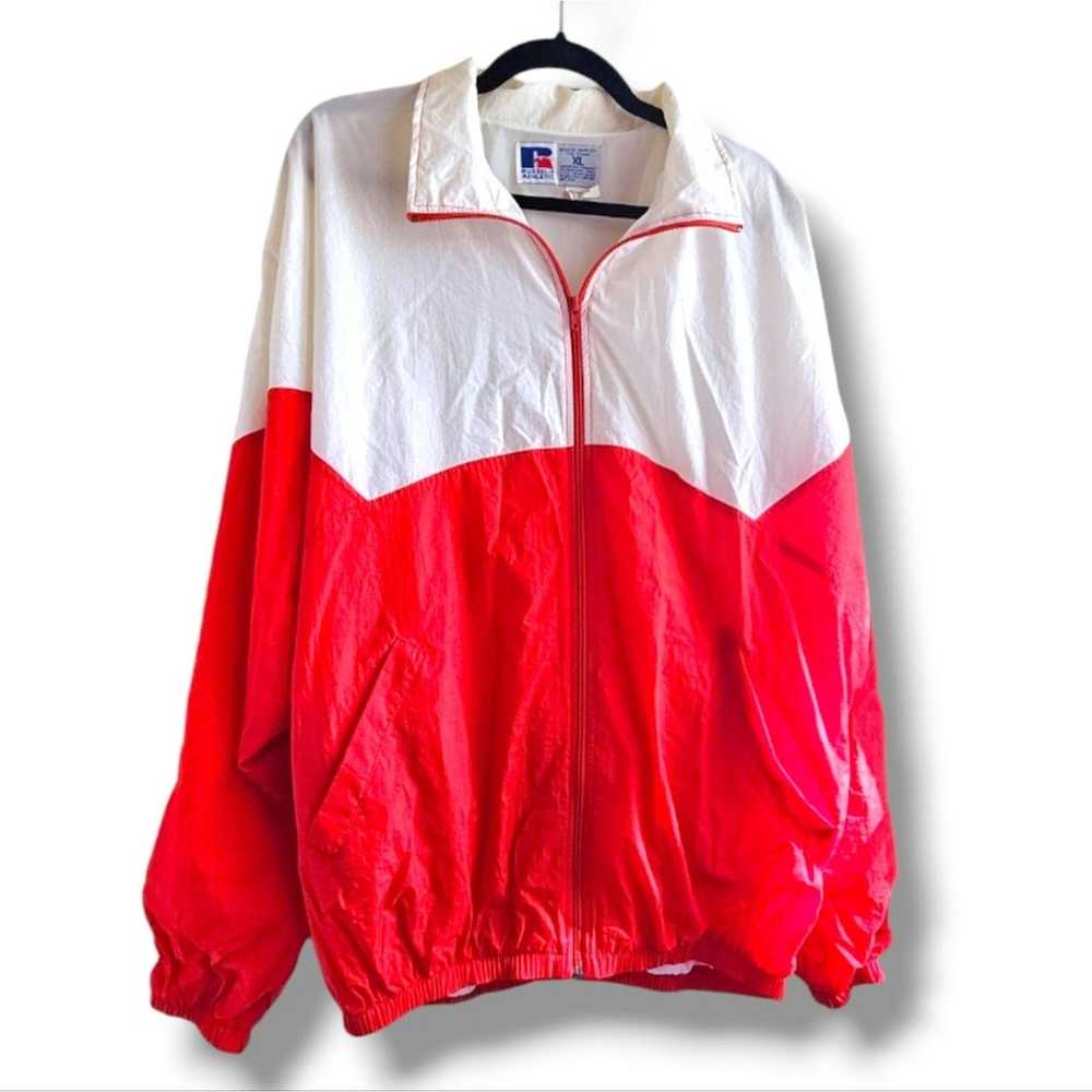 Vintage 90s Russell Athletic Wind Breaker Red Whi… - image 6