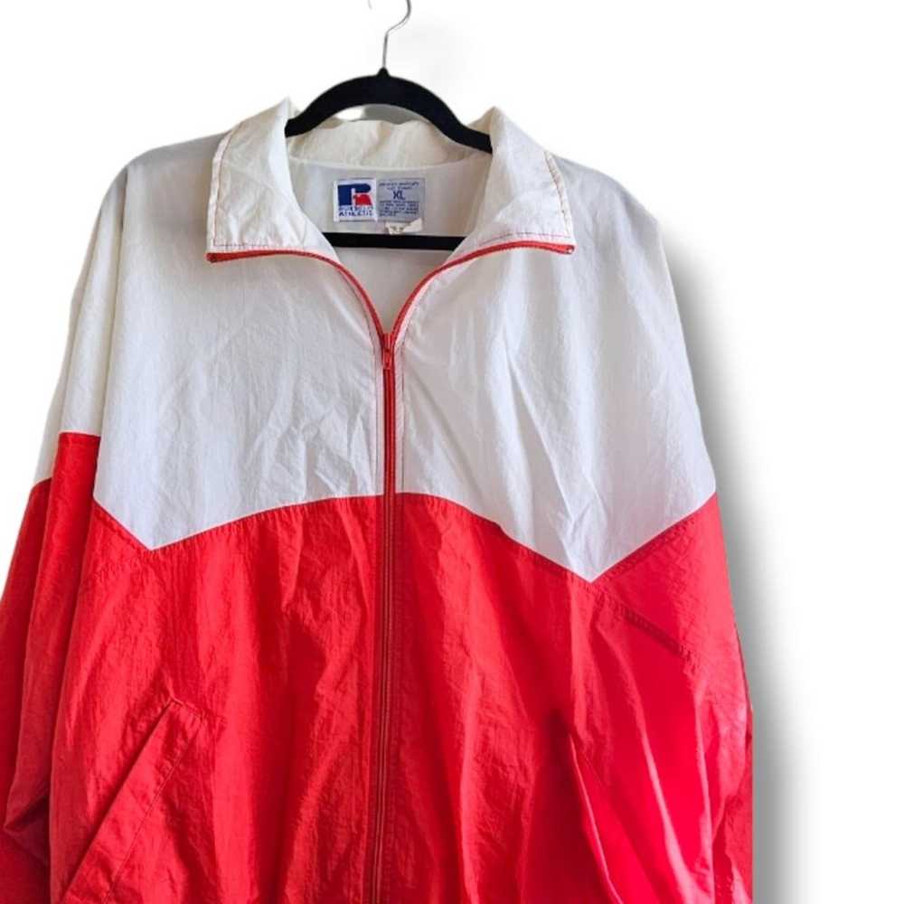 Vintage 90s Russell Athletic Wind Breaker Red Whi… - image 7