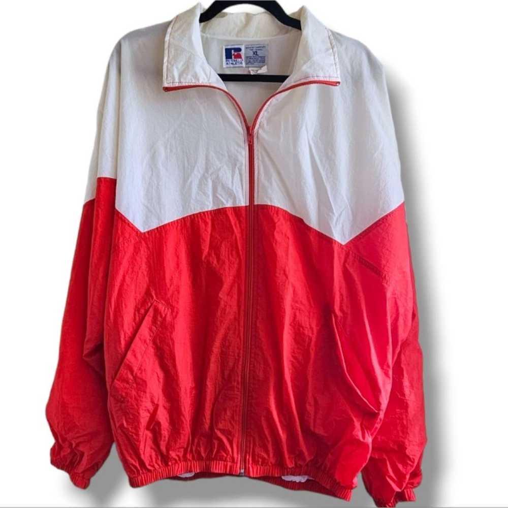 Vintage 90s Russell Athletic Wind Breaker Red Whi… - image 8