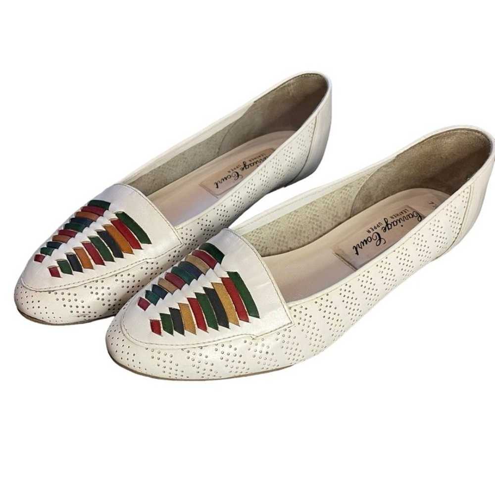 Carriage Court Aztec Leather Slip On Flats White … - image 11
