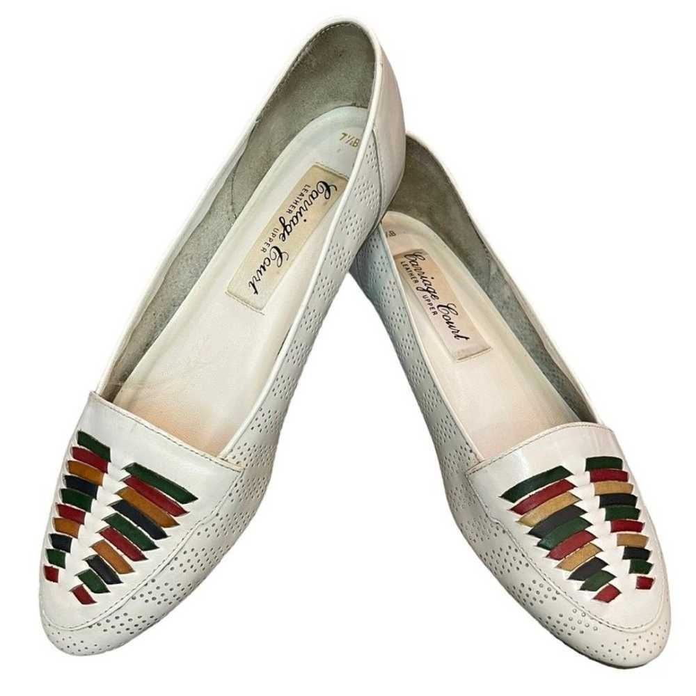 Carriage Court Aztec Leather Slip On Flats White … - image 12