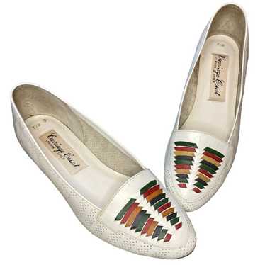 Carriage Court Aztec Leather Slip On Flats White … - image 1