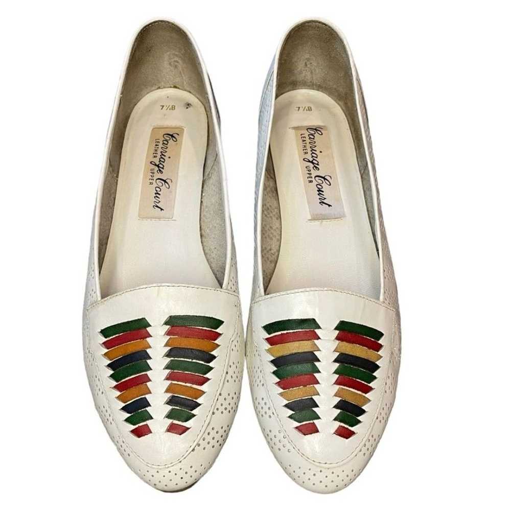 Carriage Court Aztec Leather Slip On Flats White … - image 2