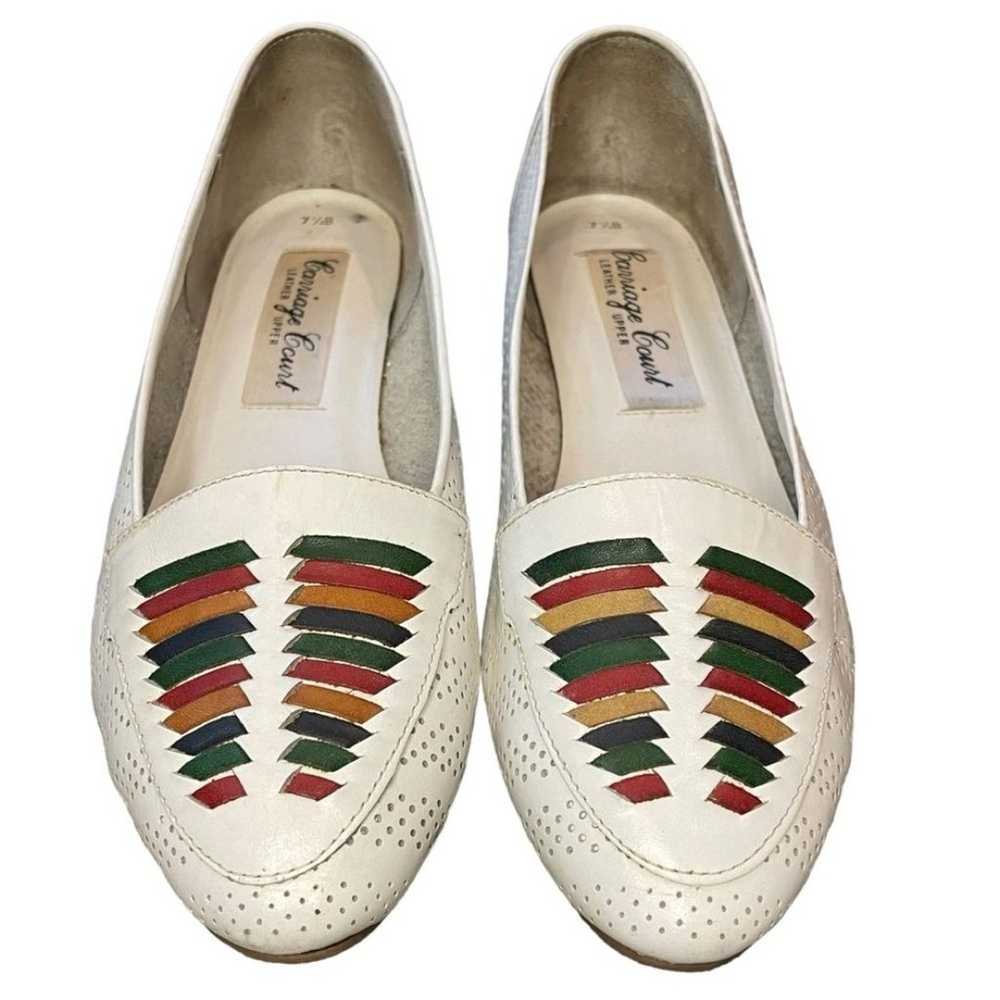 Carriage Court Aztec Leather Slip On Flats White … - image 3