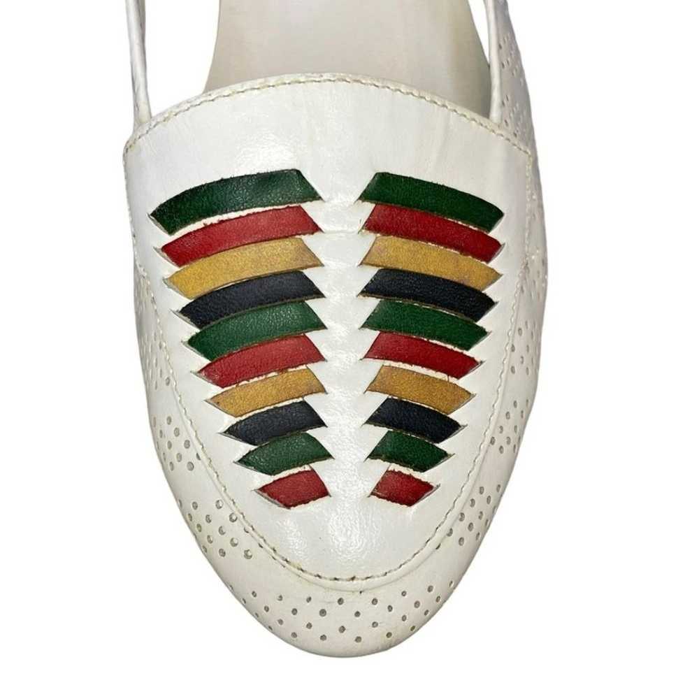 Carriage Court Aztec Leather Slip On Flats White … - image 9