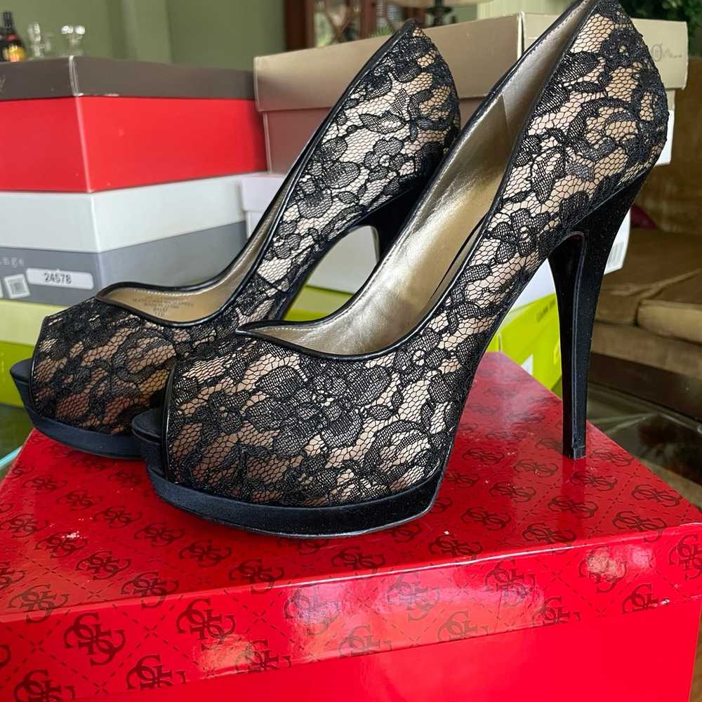 Guess Black/Nude Lace Stiletto Heels 8.5 - image 5