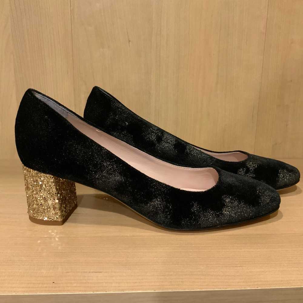 HeelKate Spade Delores Black velvet pump with gol… - image 1