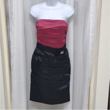 WHBM pink and black strapless cocktail dress, size
