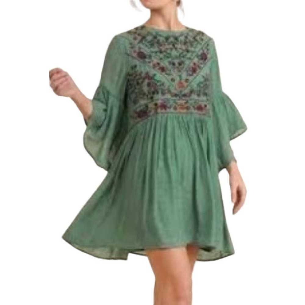 Umgee Bohemian Green Embroidered Bell Sleeves Min… - image 2