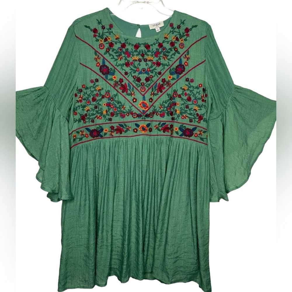 Umgee Bohemian Green Embroidered Bell Sleeves Min… - image 3
