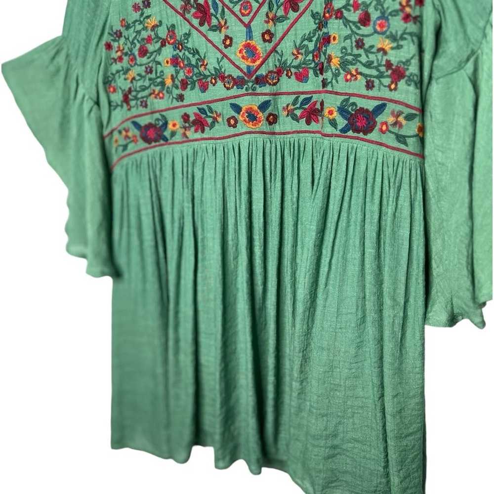 Umgee Bohemian Green Embroidered Bell Sleeves Min… - image 5