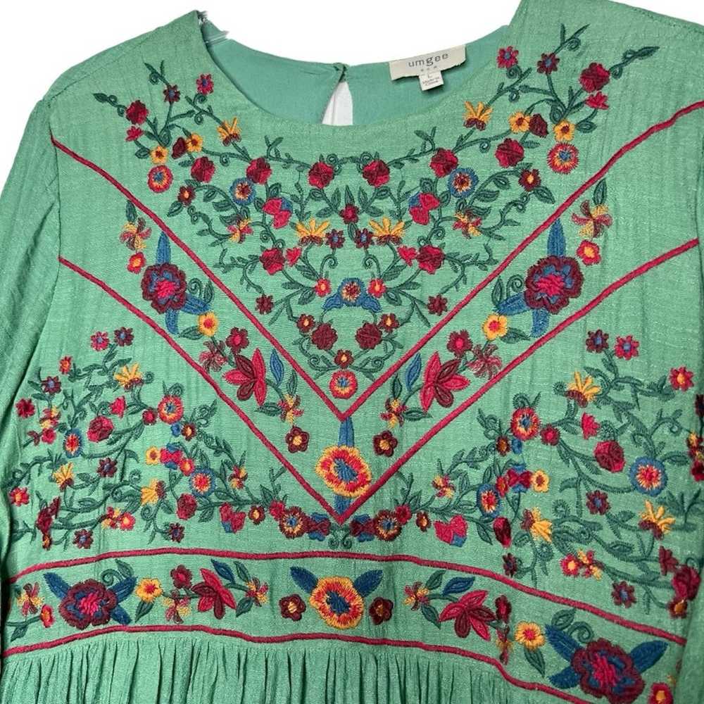 Umgee Bohemian Green Embroidered Bell Sleeves Min… - image 6