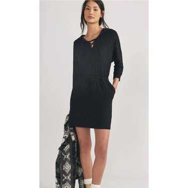 Anthropologie Bordeaux Black Hooded Mini Dress Ti… - image 1