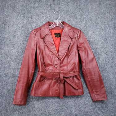 Vintage Genuine Leather Blazer Womens 9/10 Red Si… - image 1