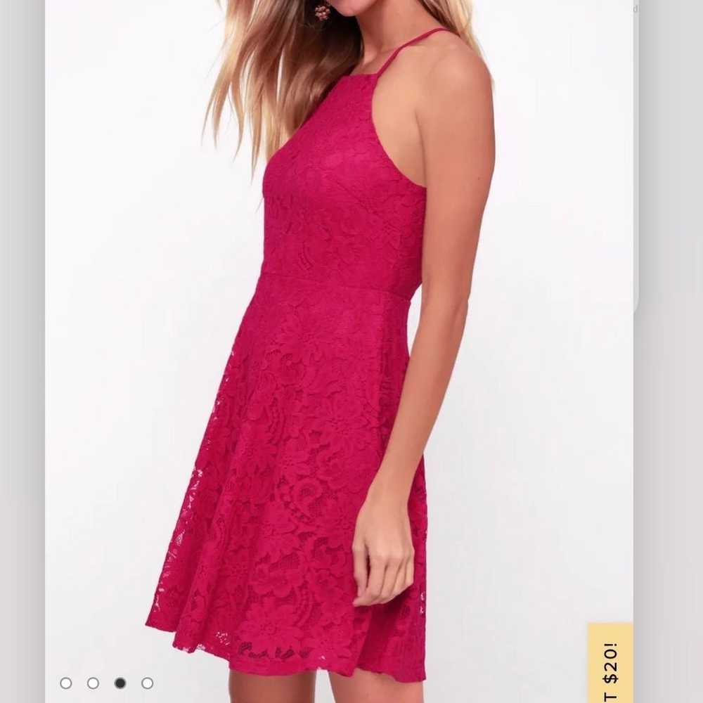 Lulus Raise A Glass Fuchsia Pink Lace Skater Dres… - image 3