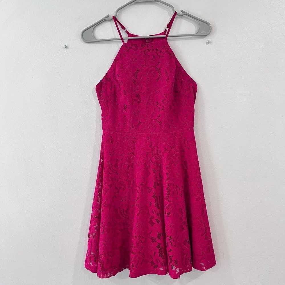 Lulus Raise A Glass Fuchsia Pink Lace Skater Dres… - image 5