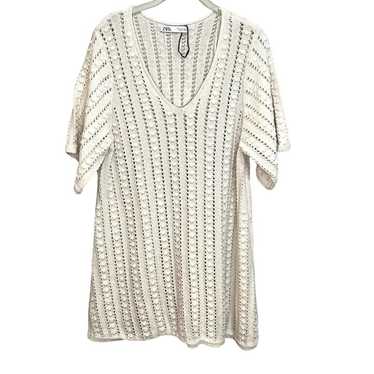 Zara Ivory Cream Short Sleeve Knit Crochet Dress … - image 1