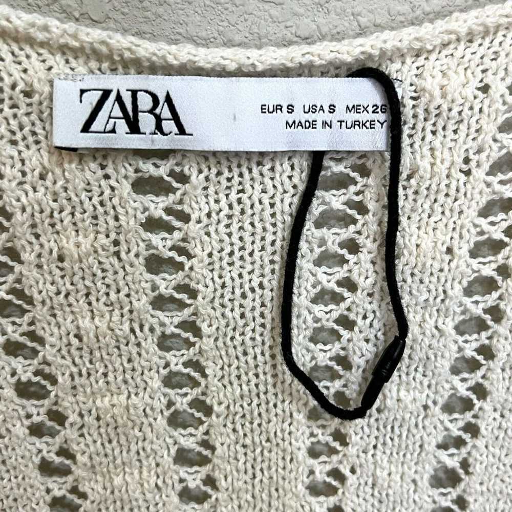 Zara Ivory Cream Short Sleeve Knit Crochet Dress … - image 2