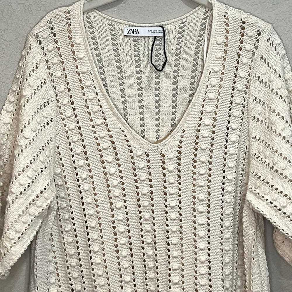 Zara Ivory Cream Short Sleeve Knit Crochet Dress … - image 3