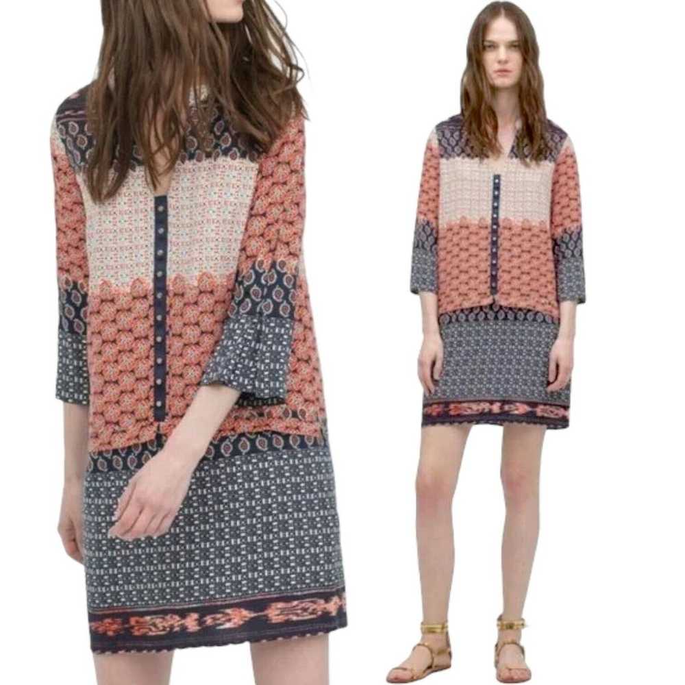 ZARA Tunic Boho Dress 3/4 Sleeve Paisley Geometri… - image 1