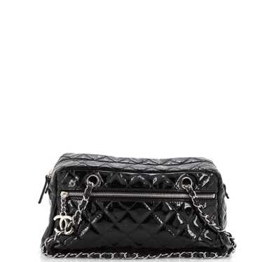 CHANEL Front Zip Bowler Bag Quilted Patent Small