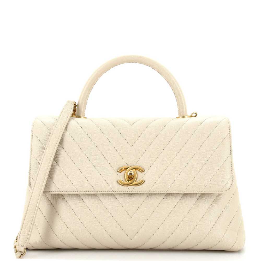 CHANEL Coco Top Handle Bag Chevron Caviar Medium - image 1