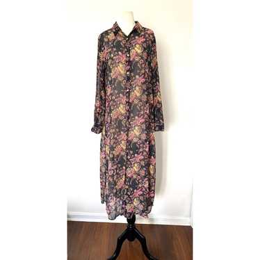 C Wonder Blue Floral Button Up Long Sleeve Cover … - image 1