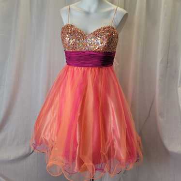 Beyond by Jovani Pink Coral Y2K Sequin Top and Ch… - image 1
